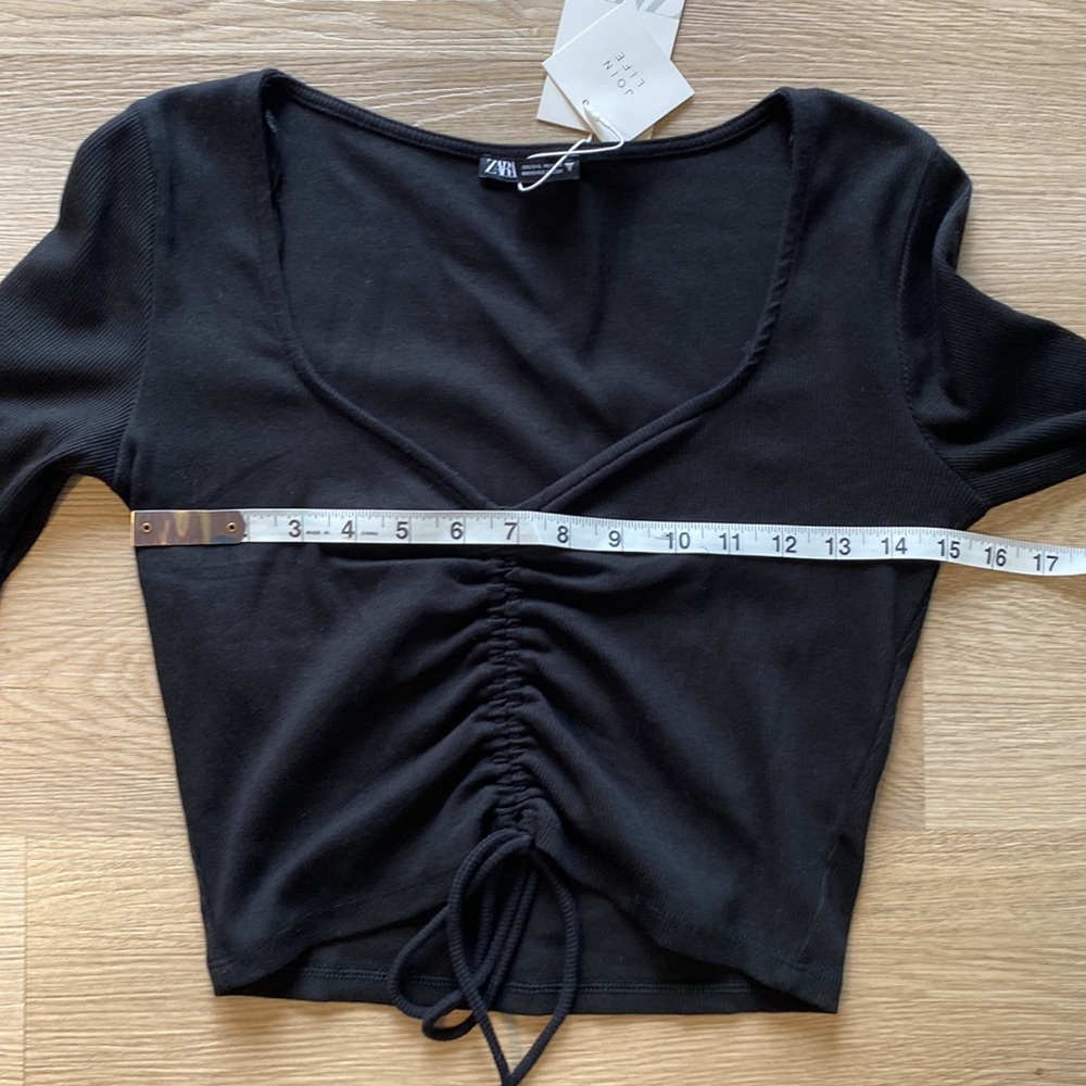 NWT Zara Black Ruched Long Sleeve Top - Picture 7 of 8